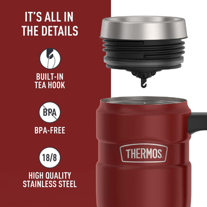 Stainless King Travel Mug with Handle, 16oz, Matte Steel | Vacuum-Insulated Travel Mug with Handle for Hot & Cold Drinks, Stainless Steel Coffee Mug with Lid for Commuting