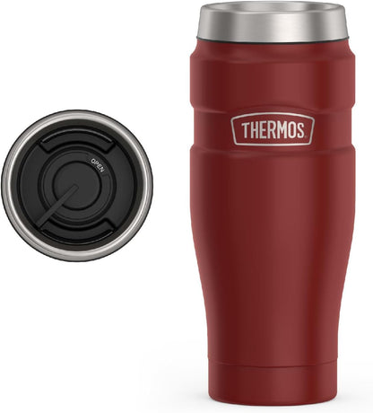 Stainless King Travel Mug with Handle, 16oz, Matte Steel | Vacuum-Insulated Travel Mug with Handle for Hot & Cold Drinks, Stainless Steel Coffee Mug with Lid for Commuting