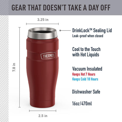 Stainless King Travel Mug with Handle, 16oz, Matte Steel | Vacuum-Insulated Travel Mug with Handle for Hot & Cold Drinks, Stainless Steel Coffee Mug with Lid for Commuting