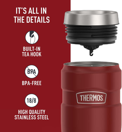 Stainless King Travel Mug with Handle, 16oz, Matte Steel | Vacuum-Insulated Travel Mug with Handle for Hot & Cold Drinks, Stainless Steel Coffee Mug with Lid for Commuting