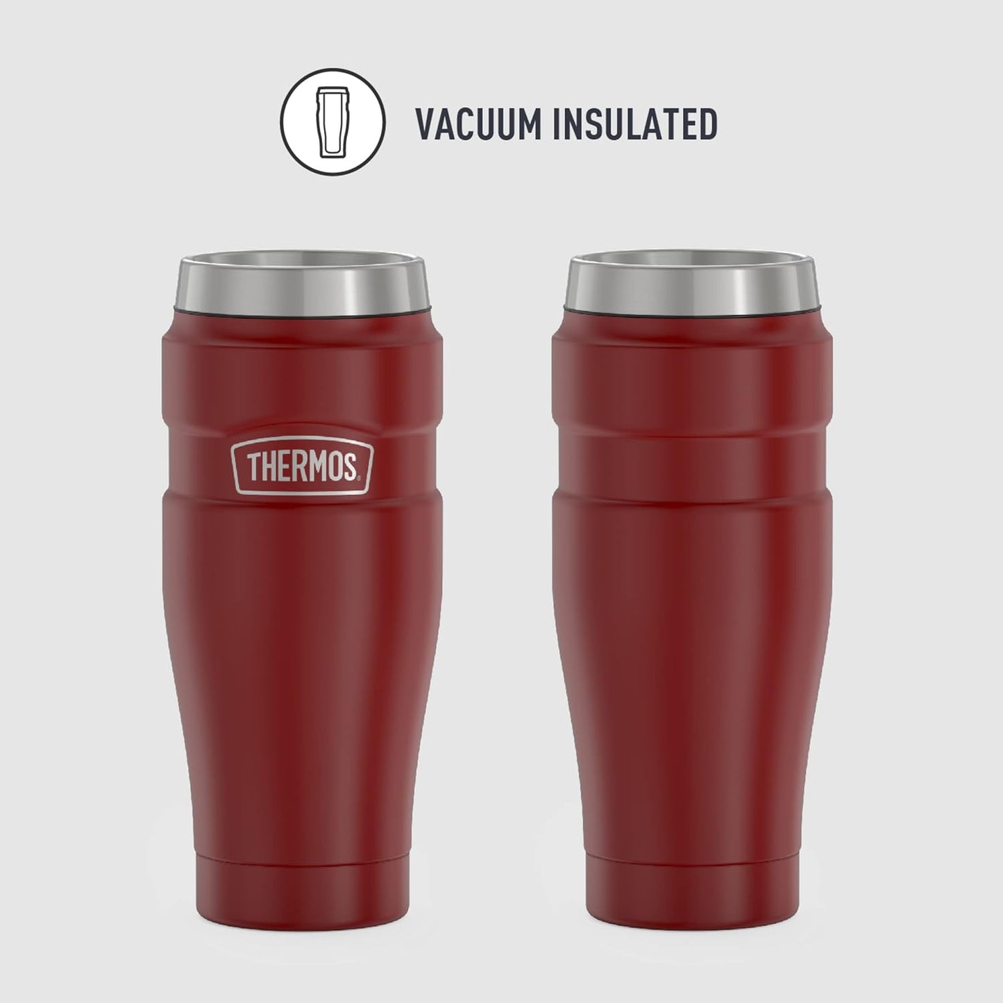 Stainless King Travel Mug with Handle, 16oz, Matte Steel | Vacuum-Insulated Travel Mug with Handle for Hot & Cold Drinks, Stainless Steel Coffee Mug with Lid for Commuting