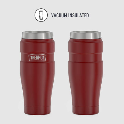 Stainless King Travel Mug with Handle, 16oz, Matte Steel | Vacuum-Insulated Travel Mug with Handle for Hot & Cold Drinks, Stainless Steel Coffee Mug with Lid for Commuting