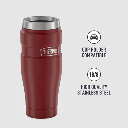 Stainless King Travel Mug with Handle, 16oz, Matte Steel | Vacuum-Insulated Travel Mug with Handle for Hot & Cold Drinks, Stainless Steel Coffee Mug with Lid for Commuting