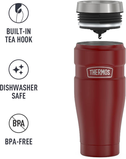 Stainless King Travel Mug with Handle, 16oz, Matte Steel | Vacuum-Insulated Travel Mug with Handle for Hot & Cold Drinks, Stainless Steel Coffee Mug with Lid for Commuting