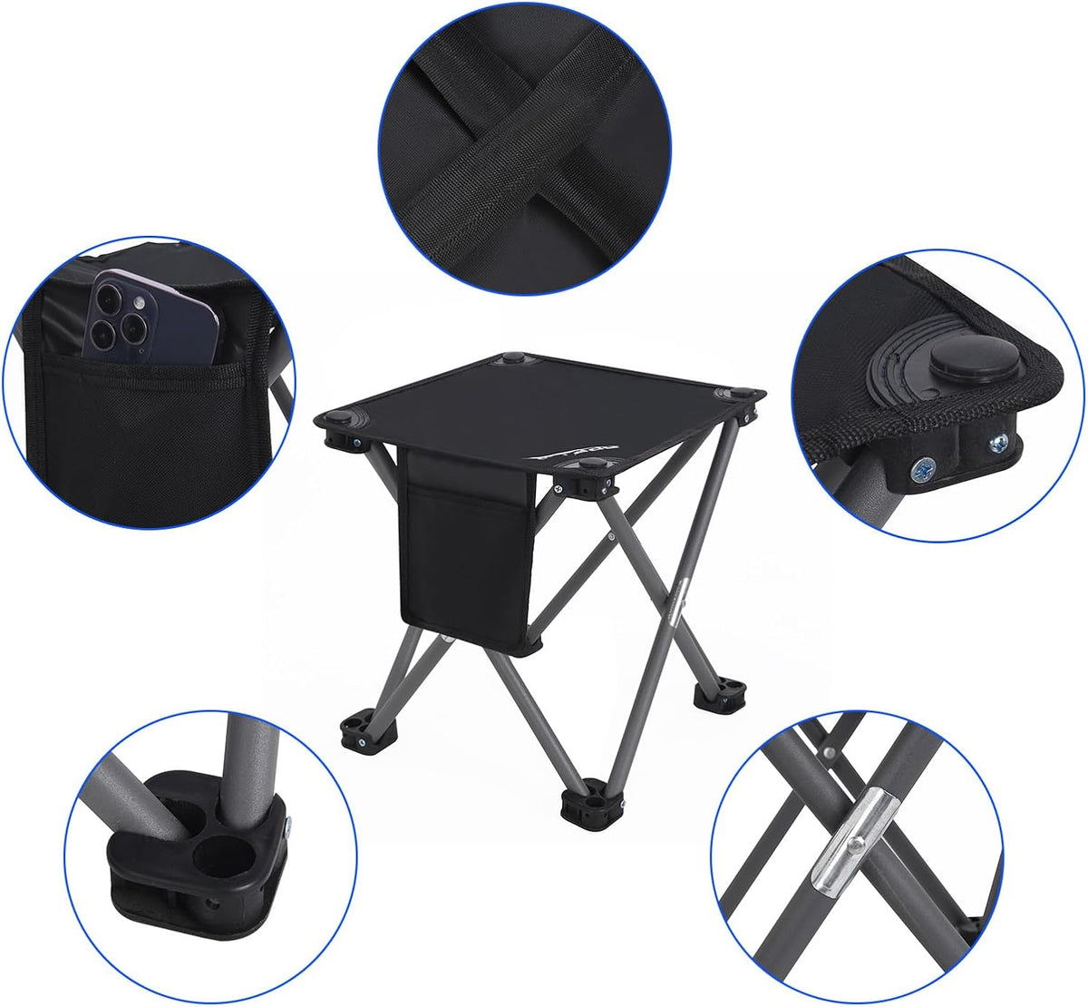 Camping Stool,Portable Folding Compact Lightweight Stool Seat for Camping Fishing Hiking Gardening Outdoor Walking Backpacking Travelling and Beach with Carry Bag (Black)