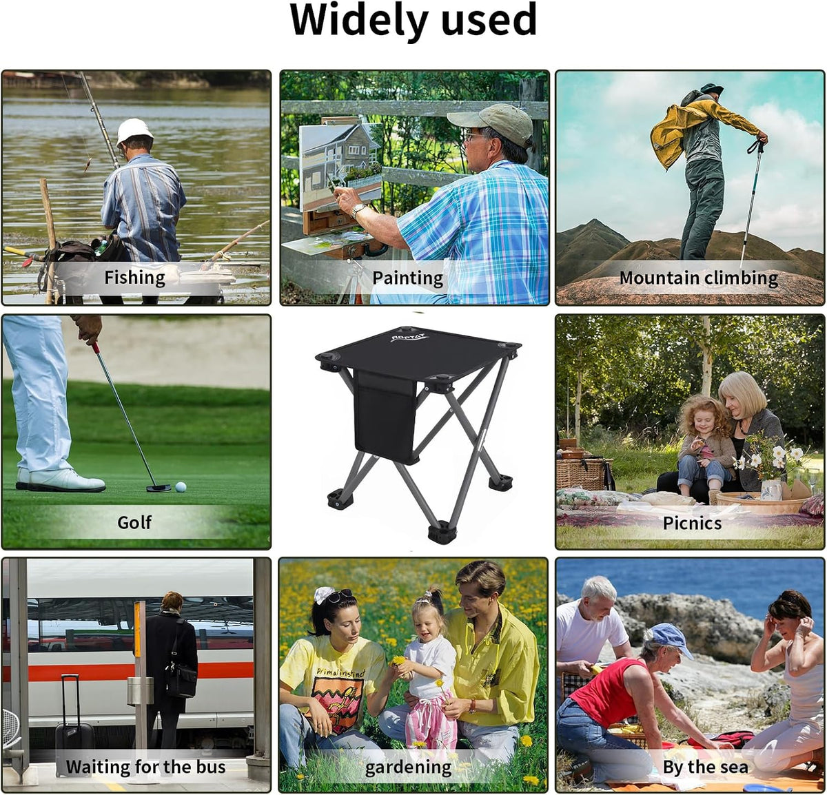 Camping Stool,Portable Folding Compact Lightweight Stool Seat for Camping Fishing Hiking Gardening Outdoor Walking Backpacking Travelling and Beach with Carry Bag (Black)