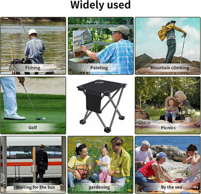 Camping Stool,Portable Folding Compact Lightweight Stool Seat for Camping Fishing Hiking Gardening Outdoor Walking Backpacking Travelling and Beach with Carry Bag (Black)