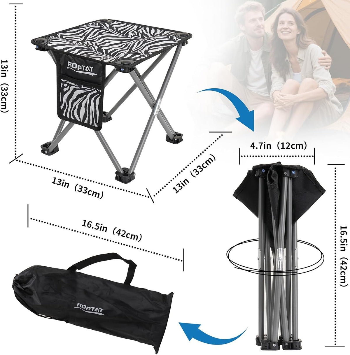 Camping Stool,Portable Folding Compact Lightweight Stool Seat for Camping Fishing Hiking Gardening Outdoor Walking Backpacking Travelling and Beach with Carry Bag (Black)