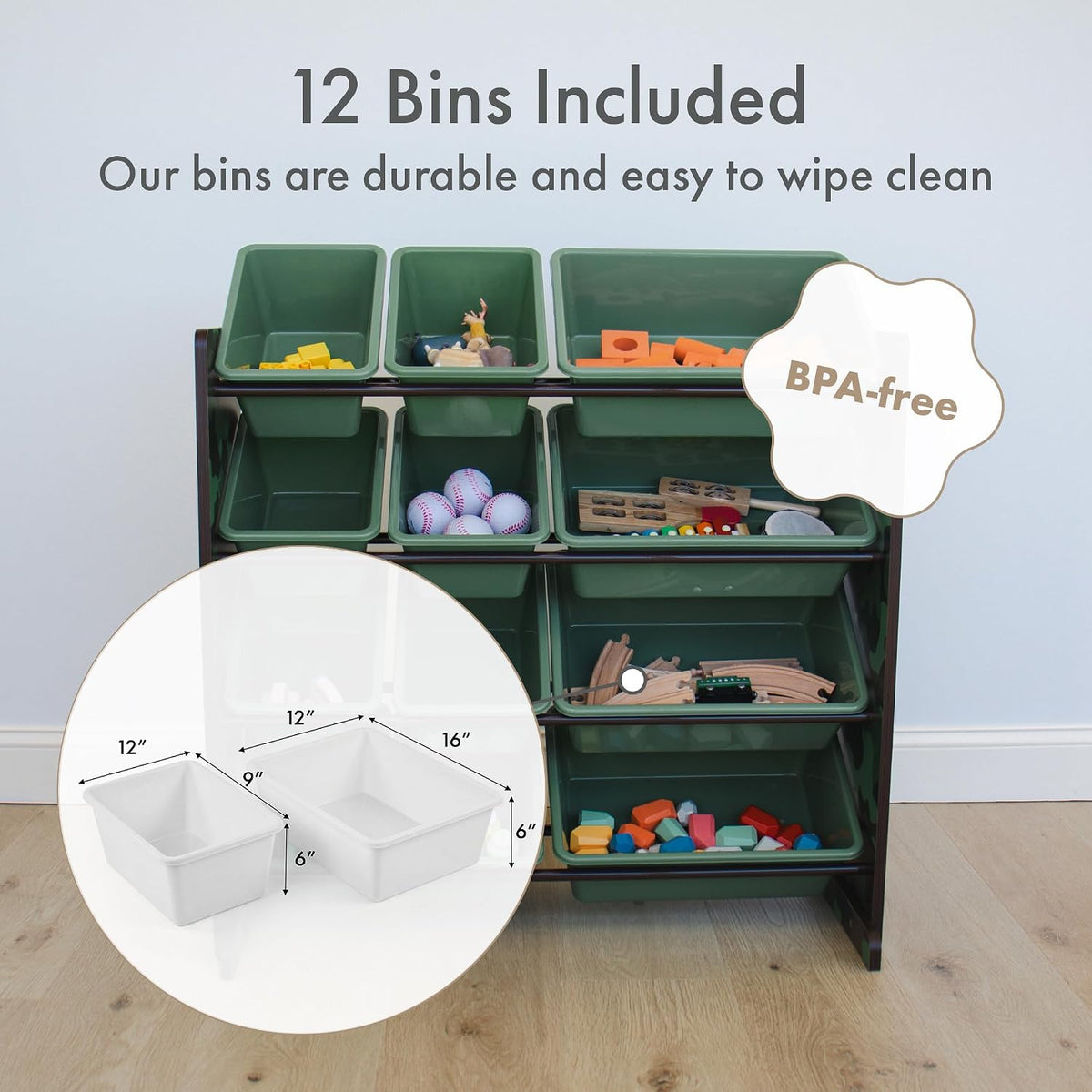 Kids Toy Organizer with 12 Bins, 4 Tier Storage for Playroom