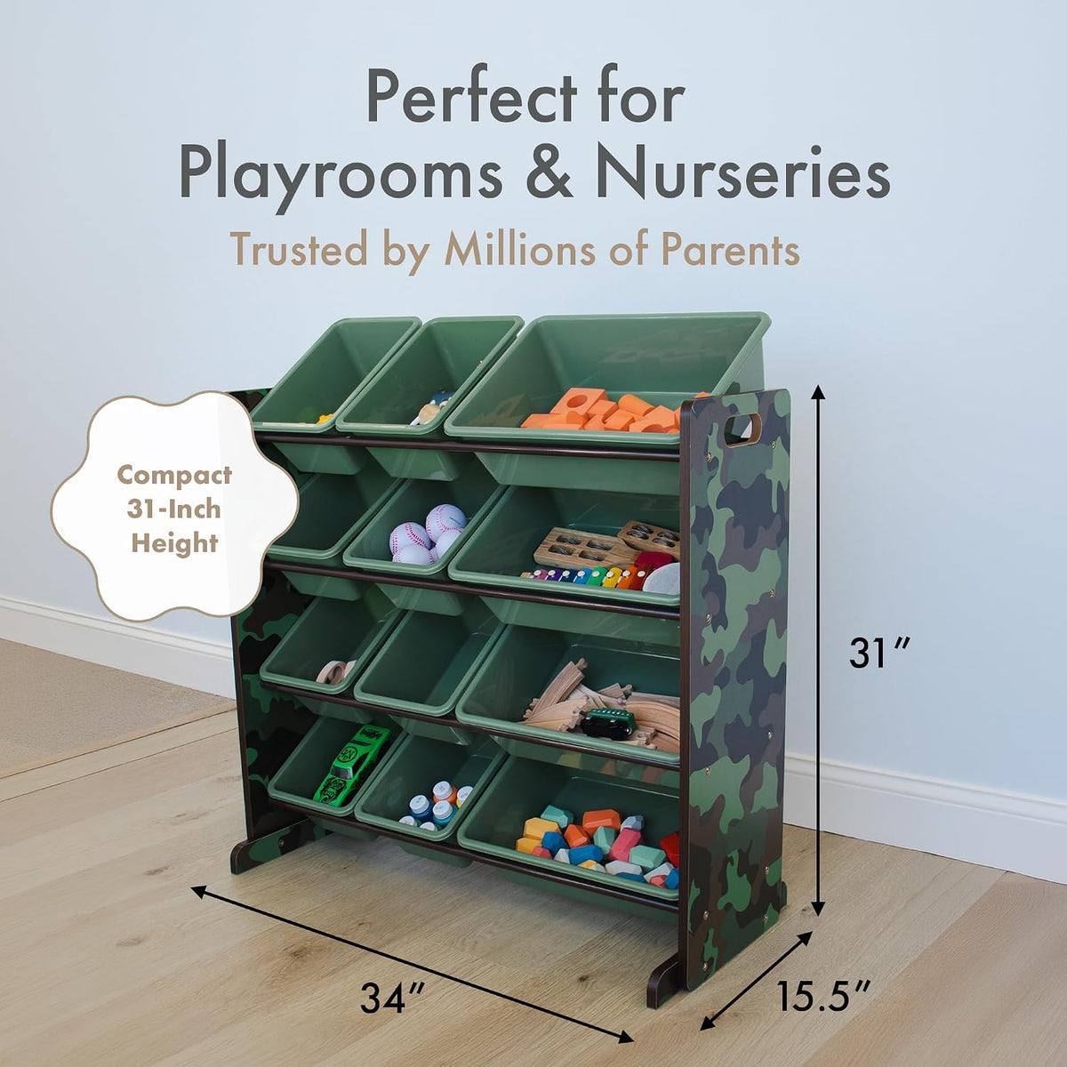 Kids Toy Organizer with 12 Bins, 4 Tier Storage for Playroom