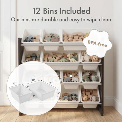 Kids Toy Organizer with 12 Bins, 4 Tier Storage for Playroom