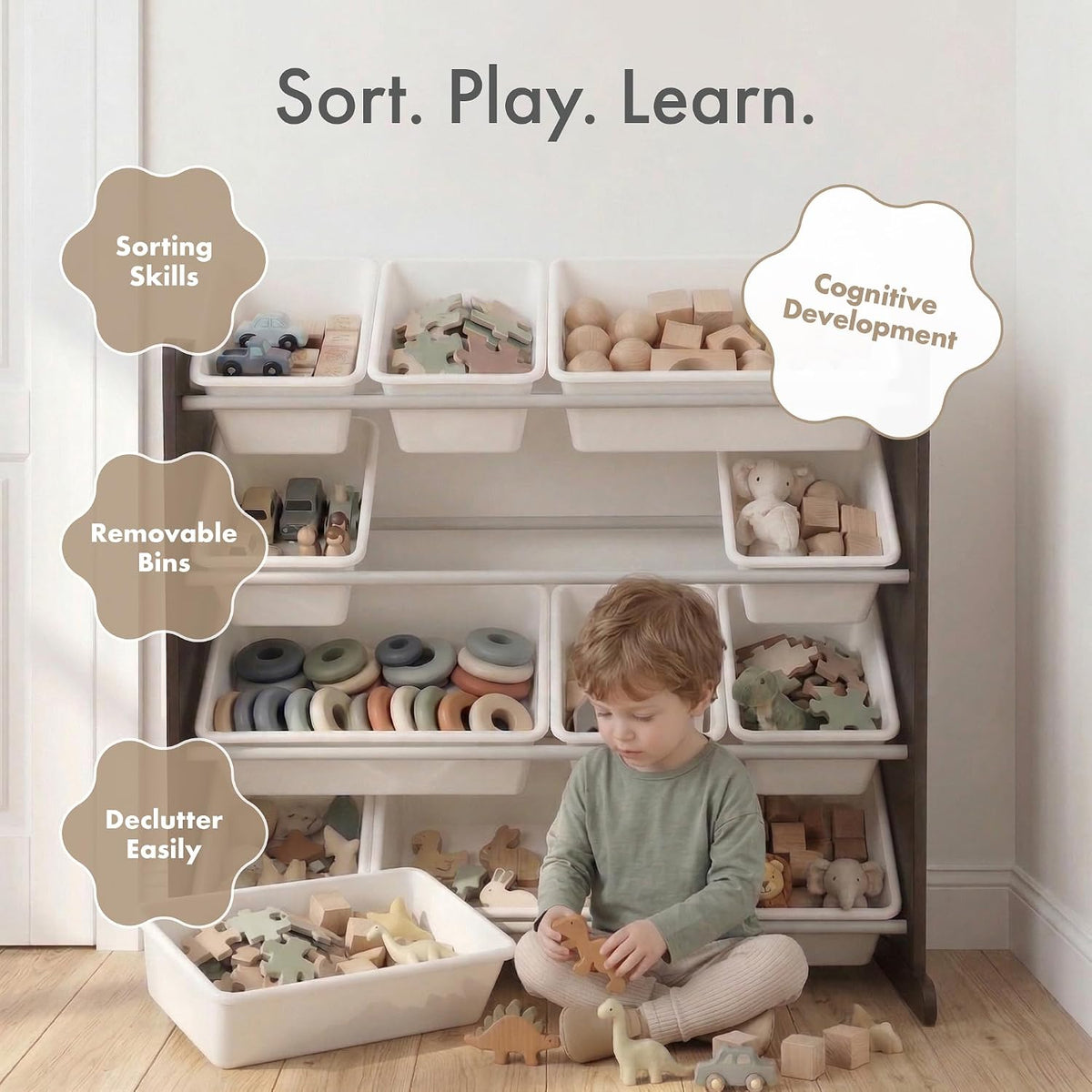 Kids Toy Organizer with 12 Bins, 4 Tier Storage for Playroom