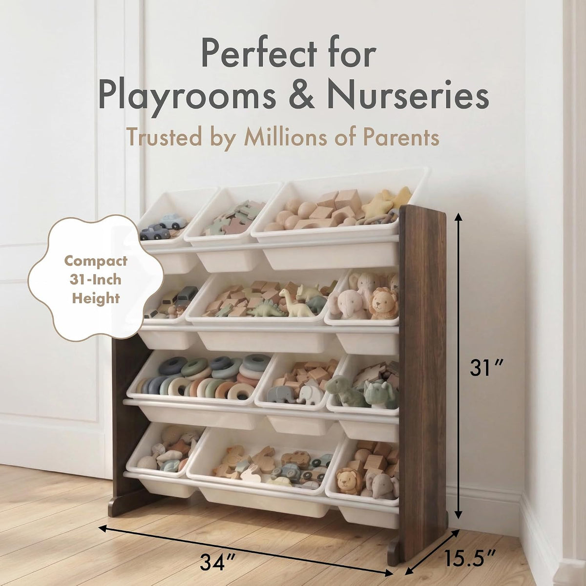 Kids Toy Organizer with 12 Bins, 4 Tier Storage for Playroom