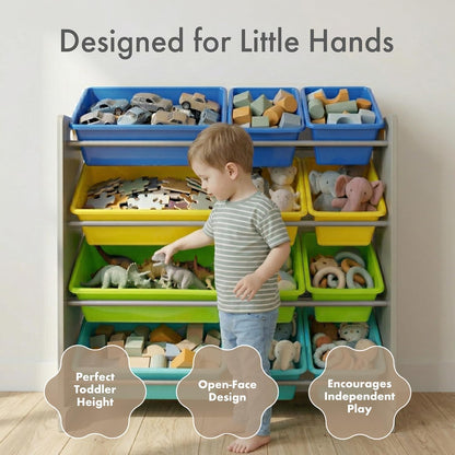 Kids Toy Organizer with 12 Bins, 4 Tier Storage for Playroom