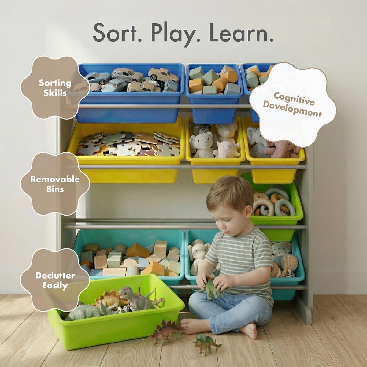 Kids Toy Organizer with 12 Bins, 4 Tier Storage for Playroom