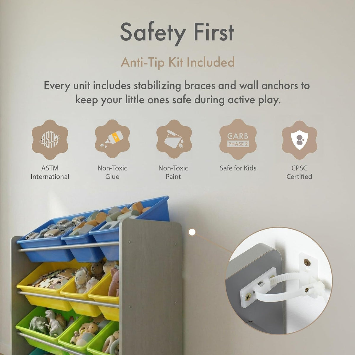 Kids Toy Organizer with 12 Bins, 4 Tier Storage for Playroom