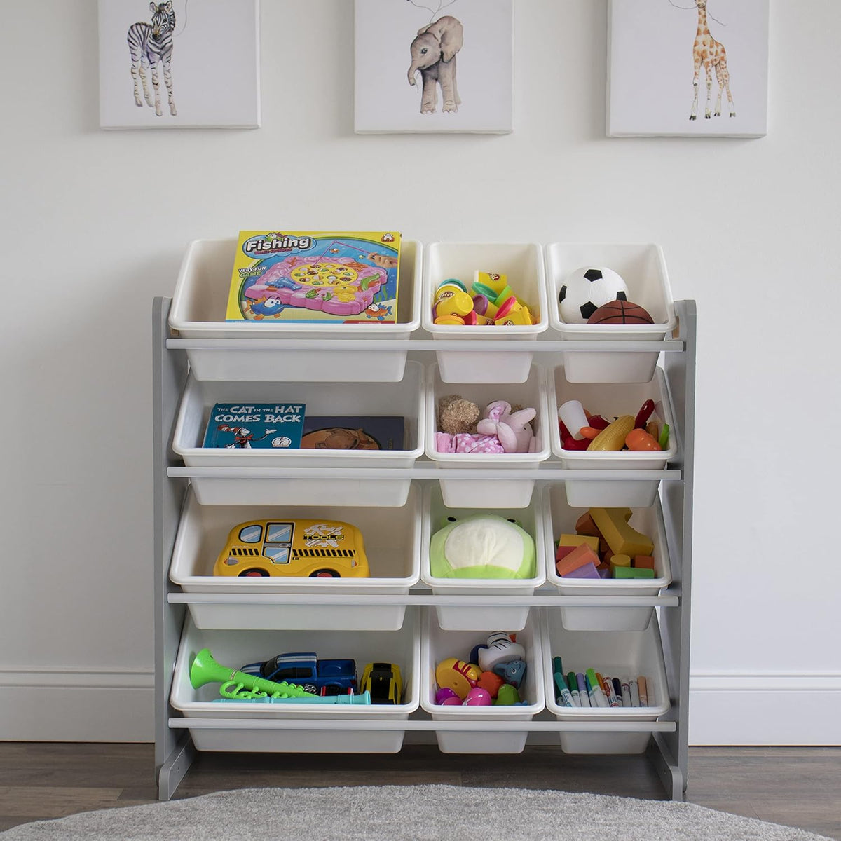 Kids Toy Organizer with 12 Bins, 4 Tier Storage for Playroom