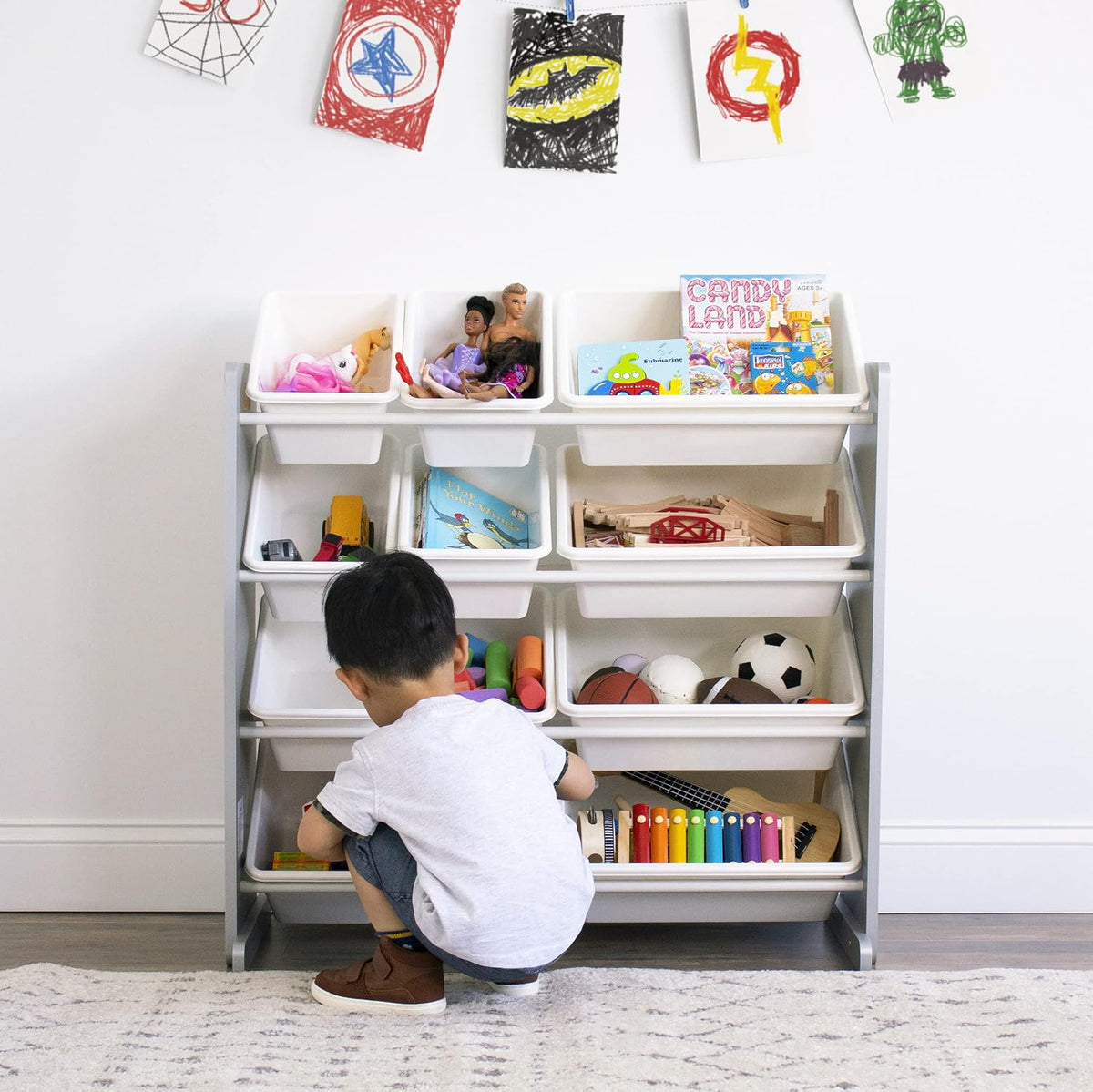 Kids Toy Organizer with 12 Bins, 4 Tier Storage for Playroom