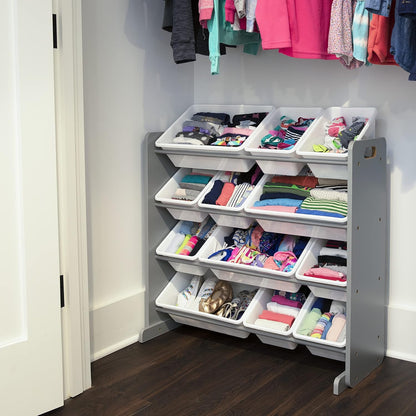 Kids Toy Organizer with 12 Bins, 4 Tier Storage for Playroom