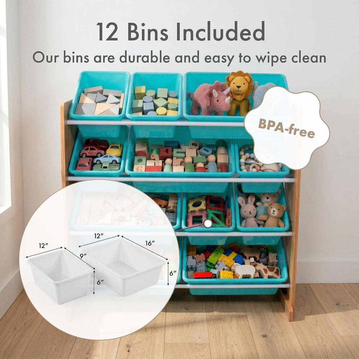 Kids Toy Organizer with 12 Bins, 4 Tier Storage for Playroom