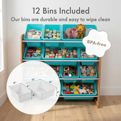 Kids Toy Organizer with 12 Bins, 4 Tier Storage for Playroom