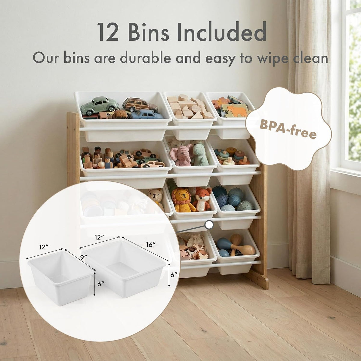 Kids Toy Organizer with 12 Bins, 4 Tier Storage for Playroom