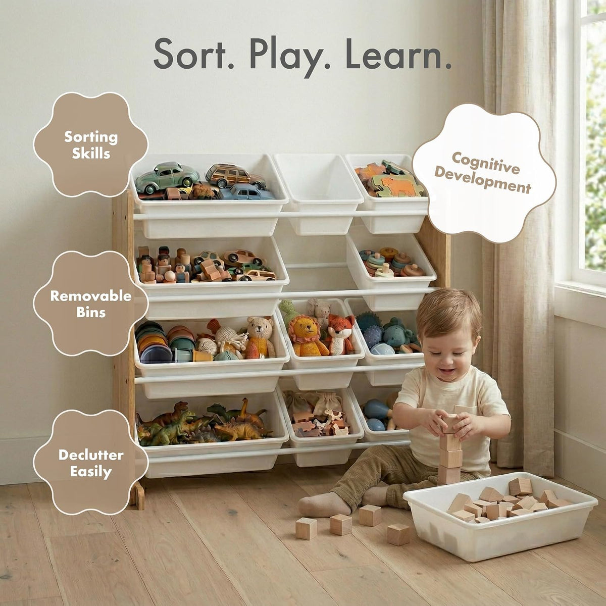 Kids Toy Organizer with 12 Bins, 4 Tier Storage for Playroom