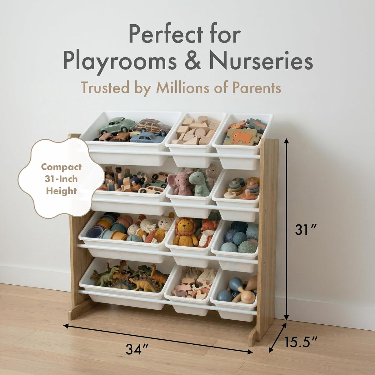 Kids Toy Organizer with 12 Bins, 4 Tier Storage for Playroom