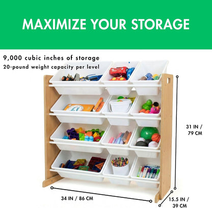 Kids Toy Organizer with 12 Bins, 4 Tier Storage for Playroom
