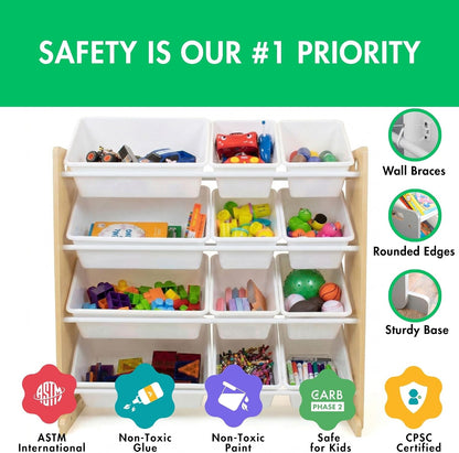 Kids Toy Organizer with 12 Bins, 4 Tier Storage for Playroom