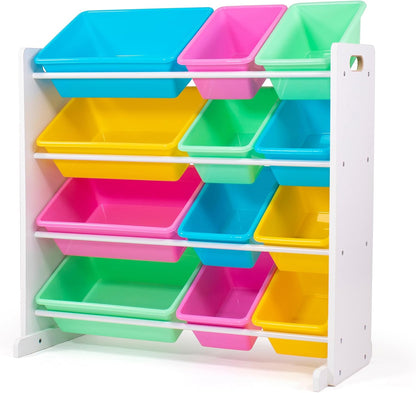 Kids Toy Organizer with 12 Bins, 4 Tier Storage for Playroom