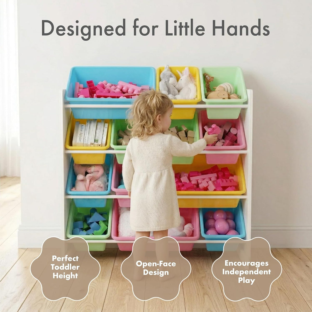 Kids Toy Organizer with 12 Bins, 4 Tier Storage for Playroom