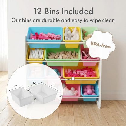Kids Toy Organizer with 12 Bins, 4 Tier Storage for Playroom