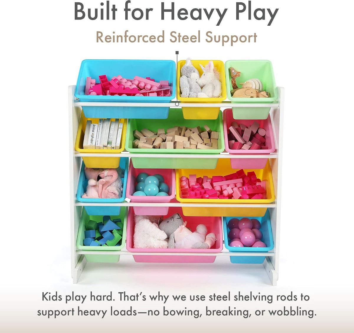 Kids Toy Organizer with 12 Bins, 4 Tier Storage for Playroom