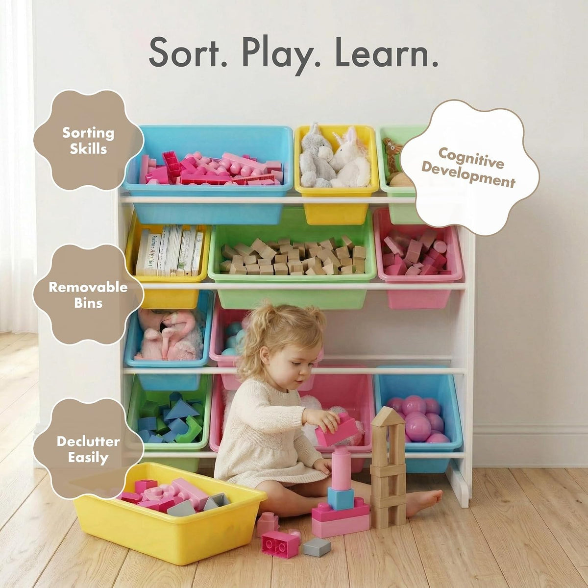 Kids Toy Organizer with 12 Bins, 4 Tier Storage for Playroom