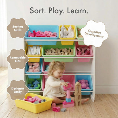 Kids Toy Organizer with 12 Bins, 4 Tier Storage for Playroom