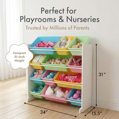 Kids Toy Organizer with 12 Bins, 4 Tier Storage for Playroom