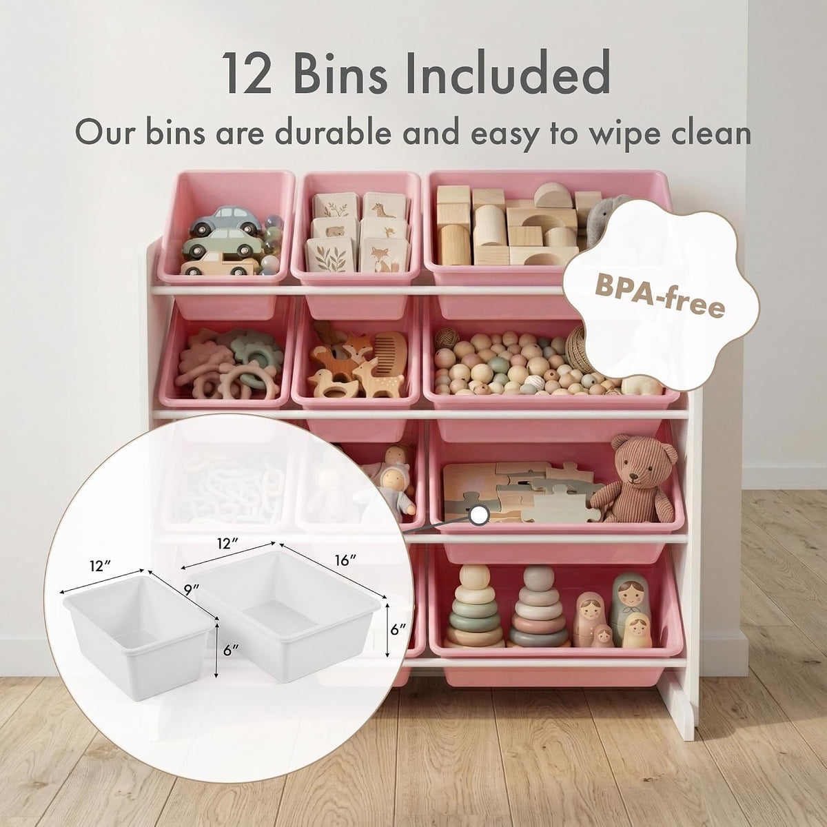 Kids Toy Organizer with 12 Bins, 4 Tier Storage for Playroom
