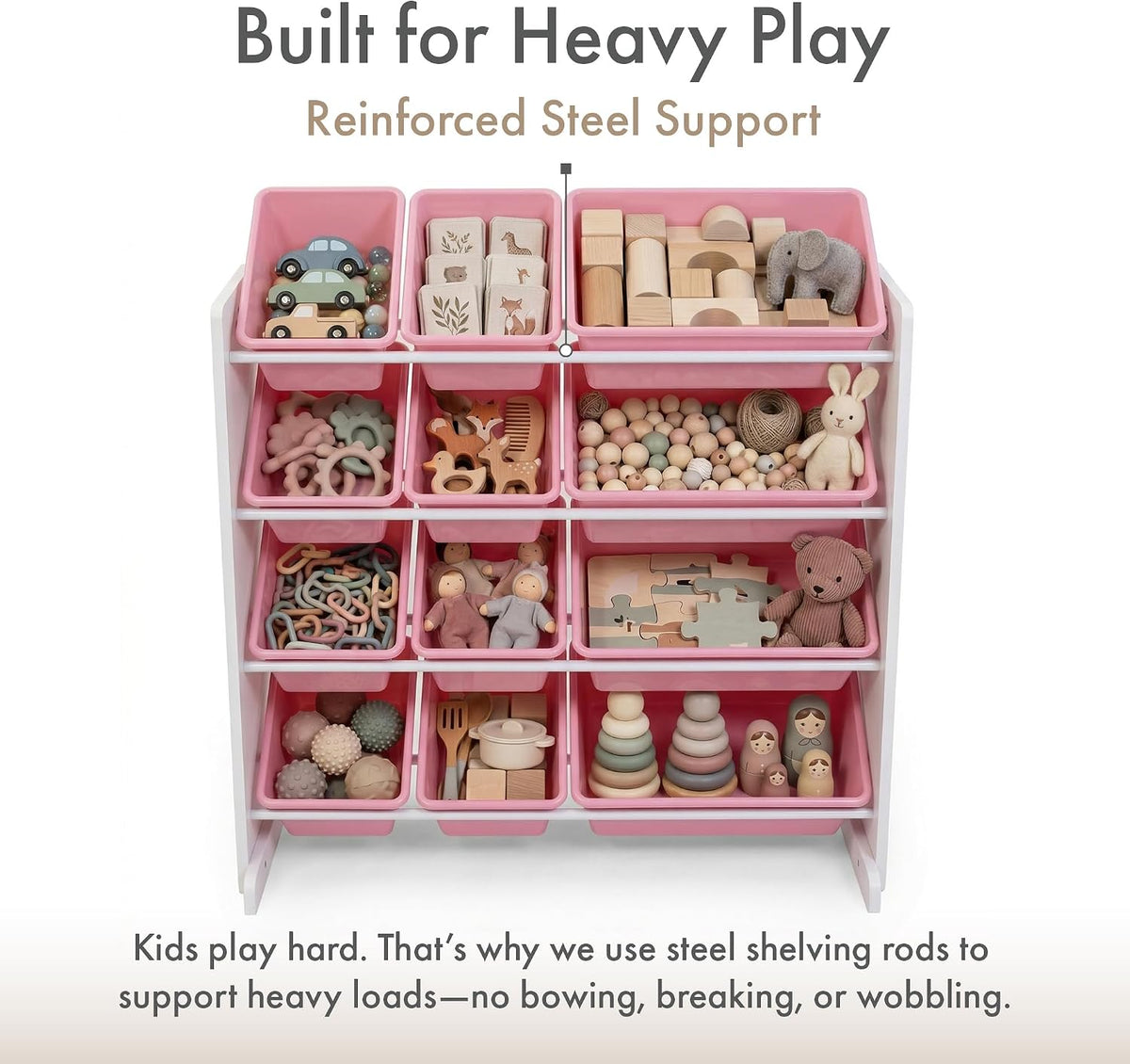 Kids Toy Organizer with 12 Bins, 4 Tier Storage for Playroom