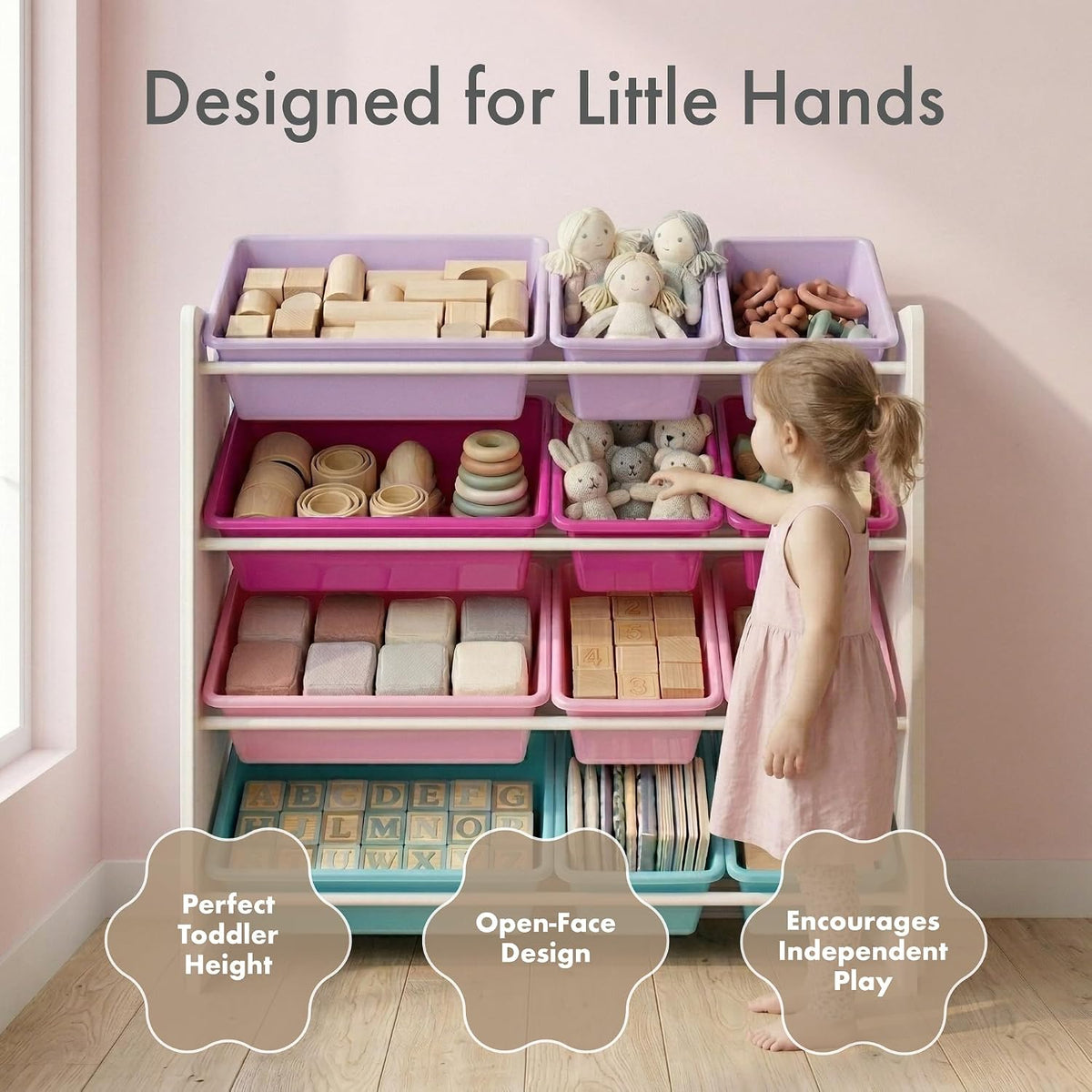 Kids Toy Organizer with 12 Bins, 4 Tier Storage for Playroom