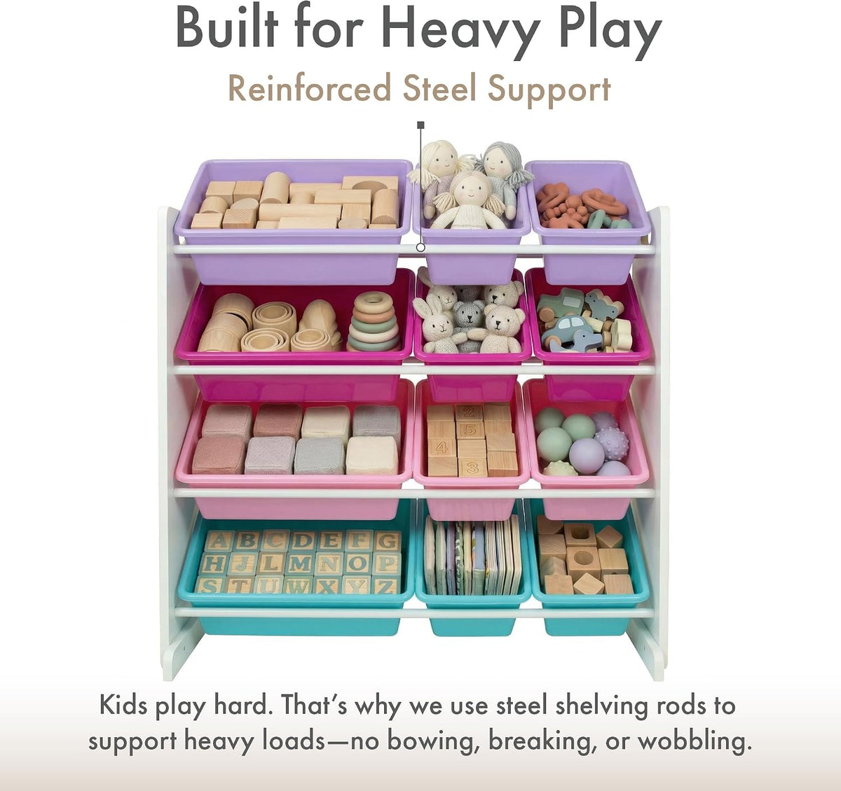 Kids Toy Organizer with 12 Bins, 4 Tier Storage for Playroom