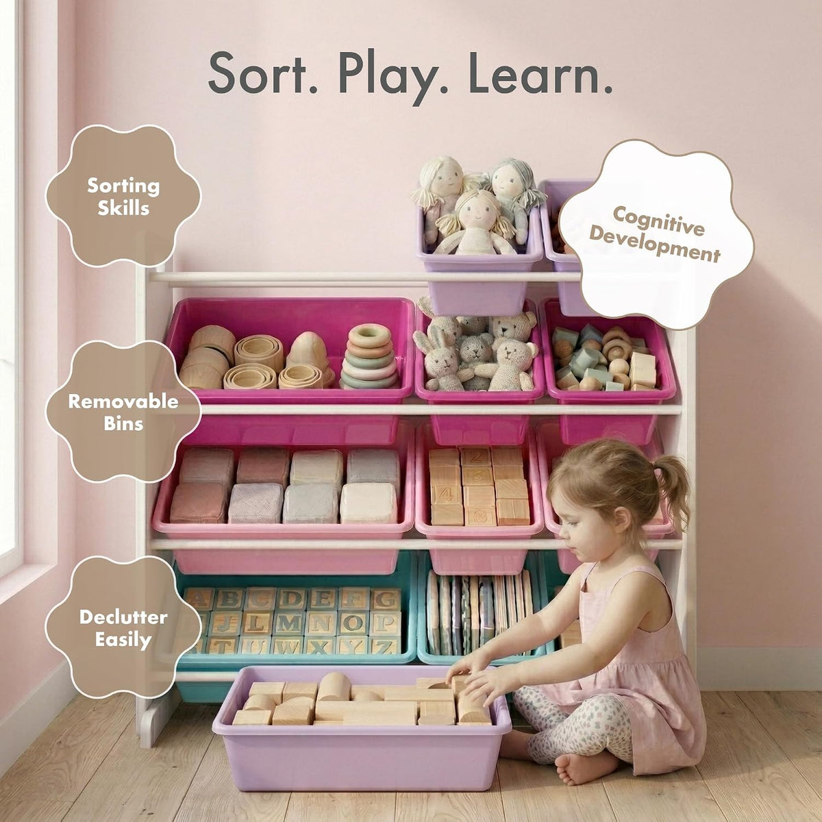 Kids Toy Organizer with 12 Bins, 4 Tier Storage for Playroom