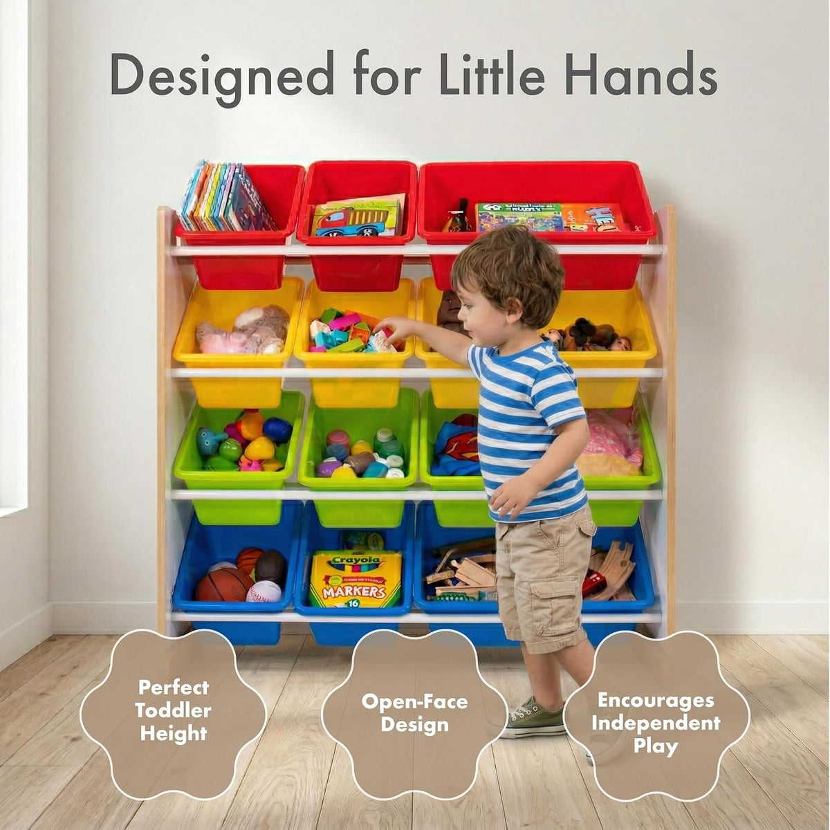 Kids Toy Organizer with 12 Bins, 4 Tier Storage for Playroom