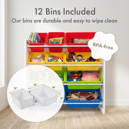 Kids Toy Organizer with 12 Bins, 4 Tier Storage for Playroom