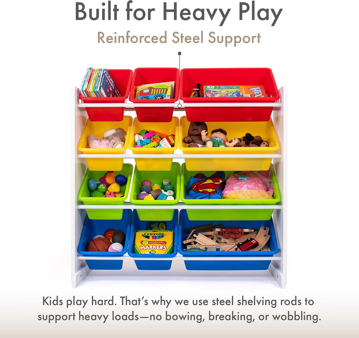 Kids Toy Organizer with 12 Bins, 4 Tier Storage for Playroom