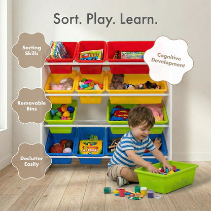 Kids Toy Organizer with 12 Bins, 4 Tier Storage for Playroom
