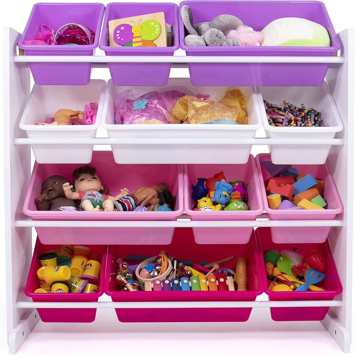 Kids Toy Organizer with 12 Bins, 4 Tier Storage for Playroom