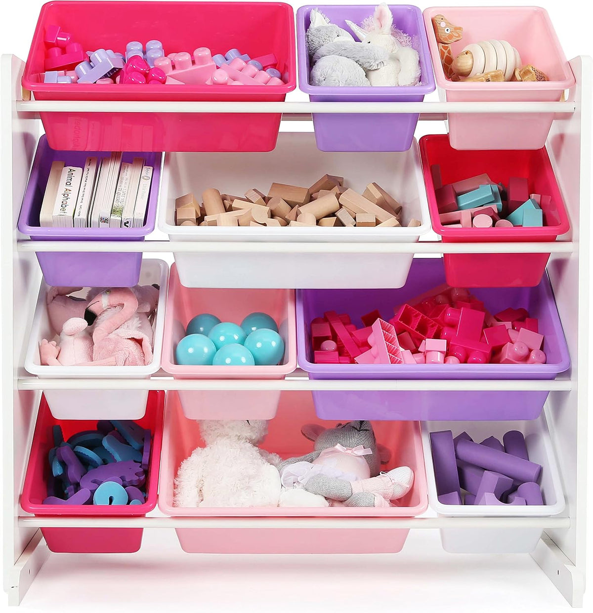 Kids Toy Organizer with 12 Bins, 4 Tier Storage for Playroom