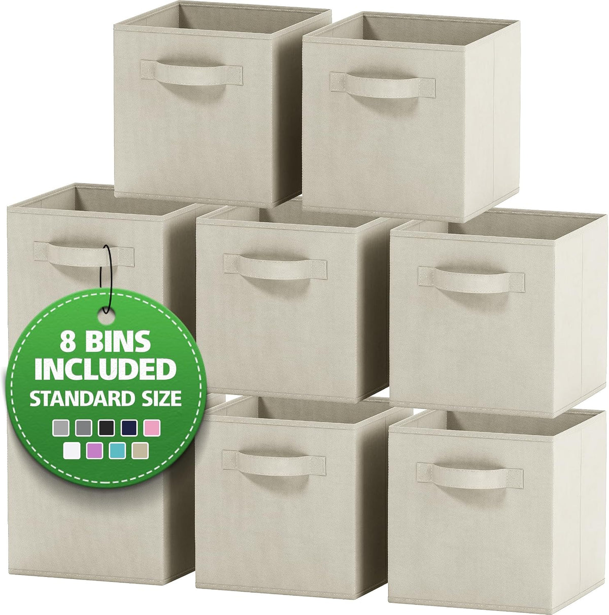 Set of 8 Foldable Fabric Storage Cube Bins | Collapsible Cloth Organizer Baskets Containers | Folding Nursery Closet Drawer | Features Dual Handles | More Beautiful Colors Available (Beige)