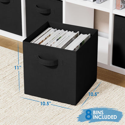 Set of 8 Foldable Fabric Storage Cube Bins | Collapsible Cloth Organizer Baskets Containers | Folding Nursery Closet Drawer | Features Dual Handles | More Beautiful Colors Available (Beige)